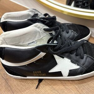 Golden Goose Black & White Mid Star Leather Sneakers